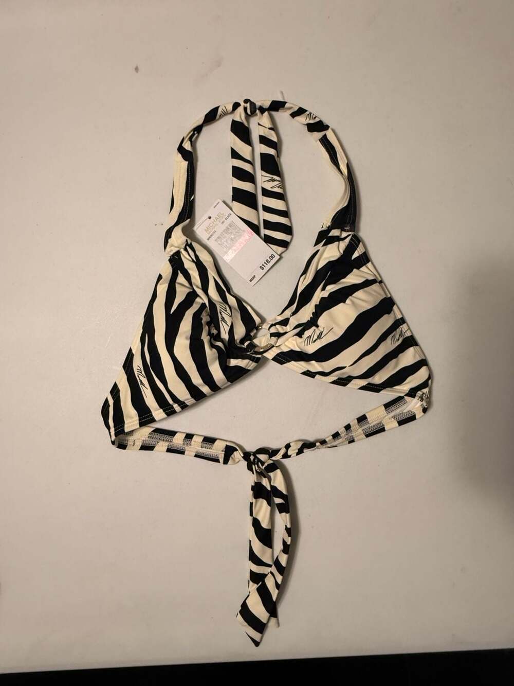 NWT Michael Kors Zebra Print Ring Front Halter Bikini Top